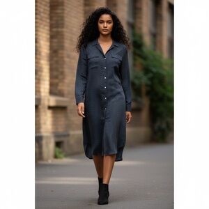 GAP Navy Blue Chevron Print Shirt Dress Size M Silky Oversized Tunic Roomy Work